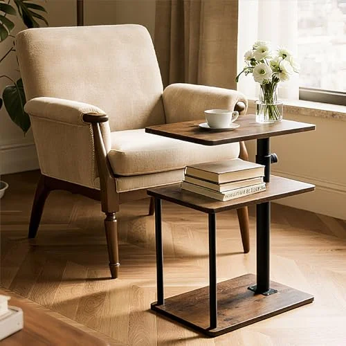 Adjustable C-Shaped Swivel Side Table with Storage for Living Room unboxing