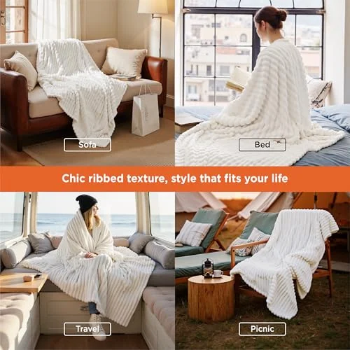 Bedsure GentleSoft White Throw Blanket – Cozy Fleece for Living Room features