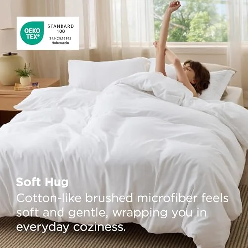 Bedsure White Duvet Cover Set – Soft Double Brushed Bedding with Zipper detail