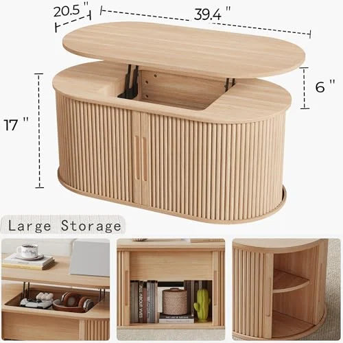 Boho Lift Top Coffee Table with Storage for Small Living Spaces detail