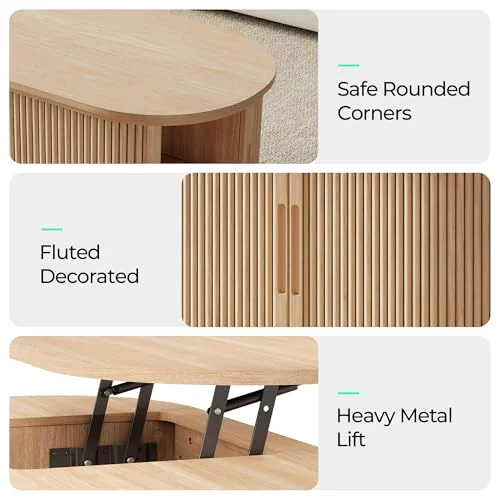Boho Lift Top Coffee Table with Storage for Small Living Spaces results