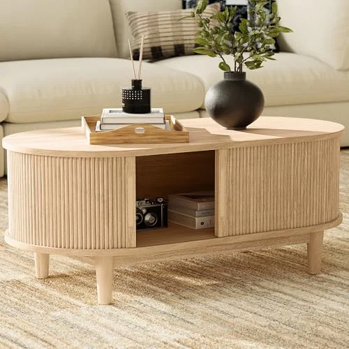 Boho Oval Coffee Table with Sliding Door for Living Room or Bedroom results