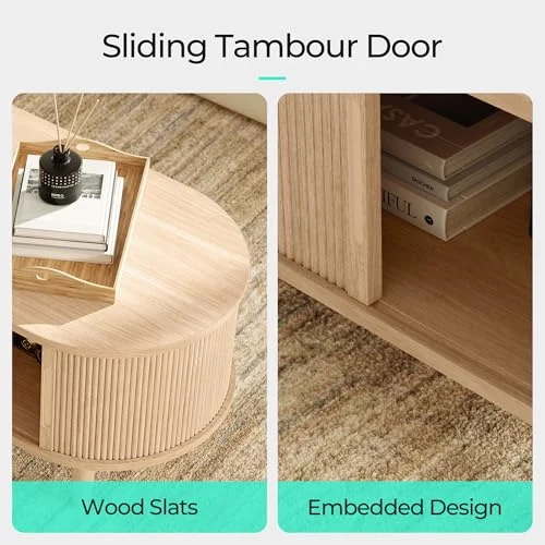 Boho Oval Coffee Table with Sliding Door for Living Room or Bedroom unboxing