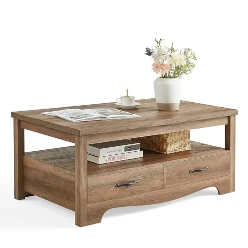 Chic Farmhouse Coffee Table with Storage Drawers for Living Room review