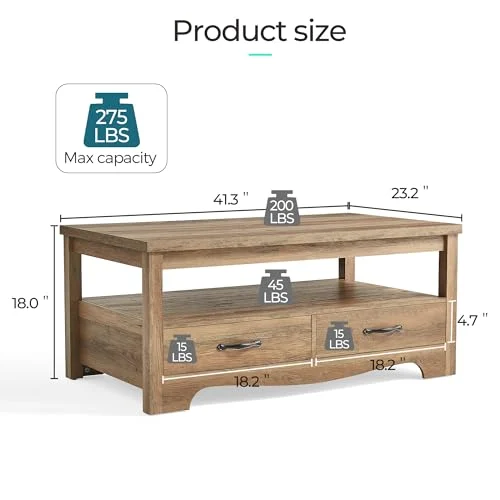 Chic Farmhouse Coffee Table with Storage Drawers for Living Room showcase