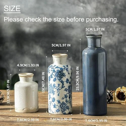 Chinoiserie Ceramic Vases Set for Rustic Farmhouse Decor detail