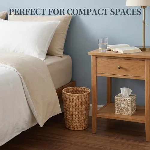 Coeusy Wicker Trash Can – Compact Water Hyacinth Waste Basket features