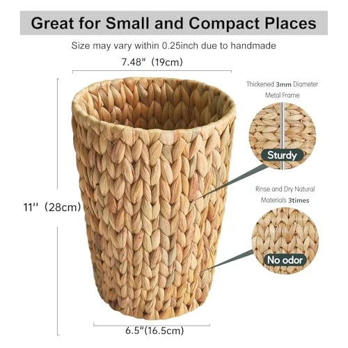 Coeusy Wicker Trash Can – Compact Water Hyacinth Waste Basket showcase