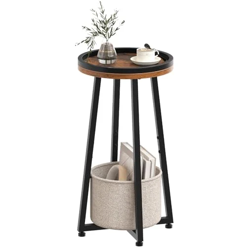 Compact 2-Tier Round End Table with Storage Basket for Small Spaces review