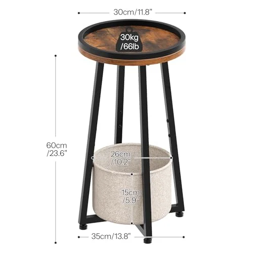 Compact 2-Tier Round End Table with Storage Basket for Small Spaces showcase