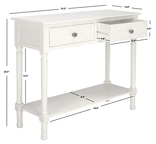 Distressed White 2-Drawer Console Table for Home Decor detail