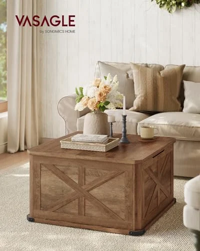 Farmhouse Coffee Table with Flip-Top Lids for Convenient Storage detail