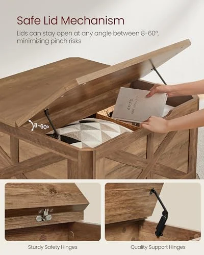 Farmhouse Coffee Table with Flip-Top Lids for Convenient Storage unboxing