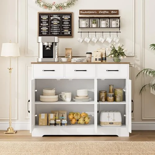 Farmhouse Kitchen Buffet Cabinet with Adjustable Storage for Dining Room features