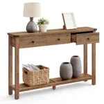 Farmhouse Style Console Table with 3 Drawers and Metal Corners