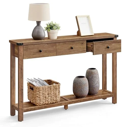 Farmhouse Style Console Table with 3 Drawers and Metal Corners review