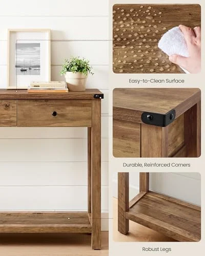 Farmhouse Style Console Table with 3 Drawers and Metal Corners unboxing