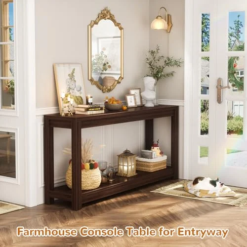 Farmhouse Wood Entryway Table with Easy Assembly detail