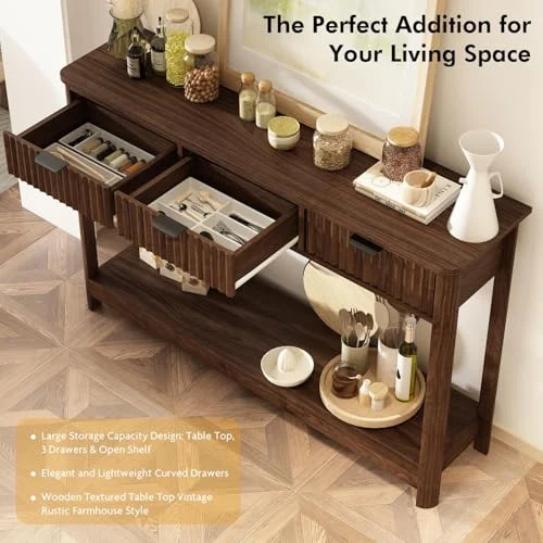 Fluted Wood Console Table with 3 Drawers for Modern Homes results