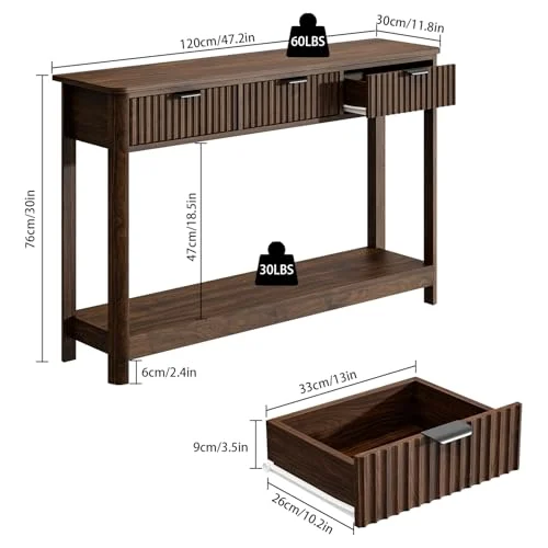 Fluted Wood Console Table with 3 Drawers for Modern Homes showcase