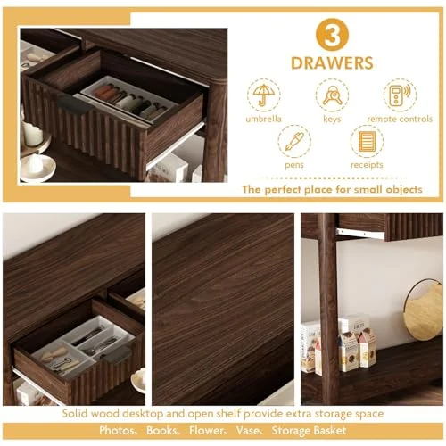 Fluted Wood Console Table with 3 Drawers for Modern Homes unboxing