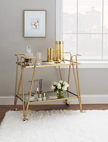 Gold Mid-Century Bar Cart for Stylish Entertaining features