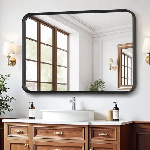Matte Black Metal Framed Bathroom Mirror for Farmhouse Style showcase