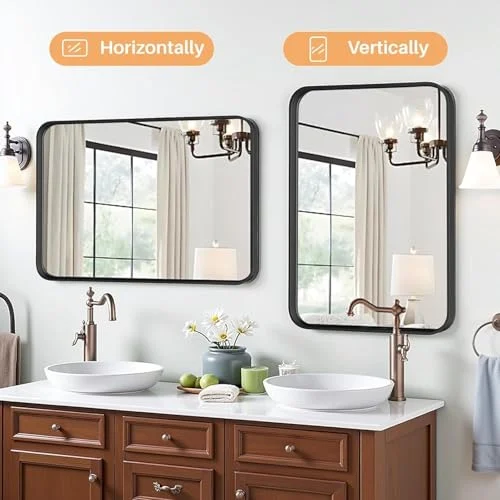 Matte Black Metal Framed Bathroom Mirror for Farmhouse Style unboxing