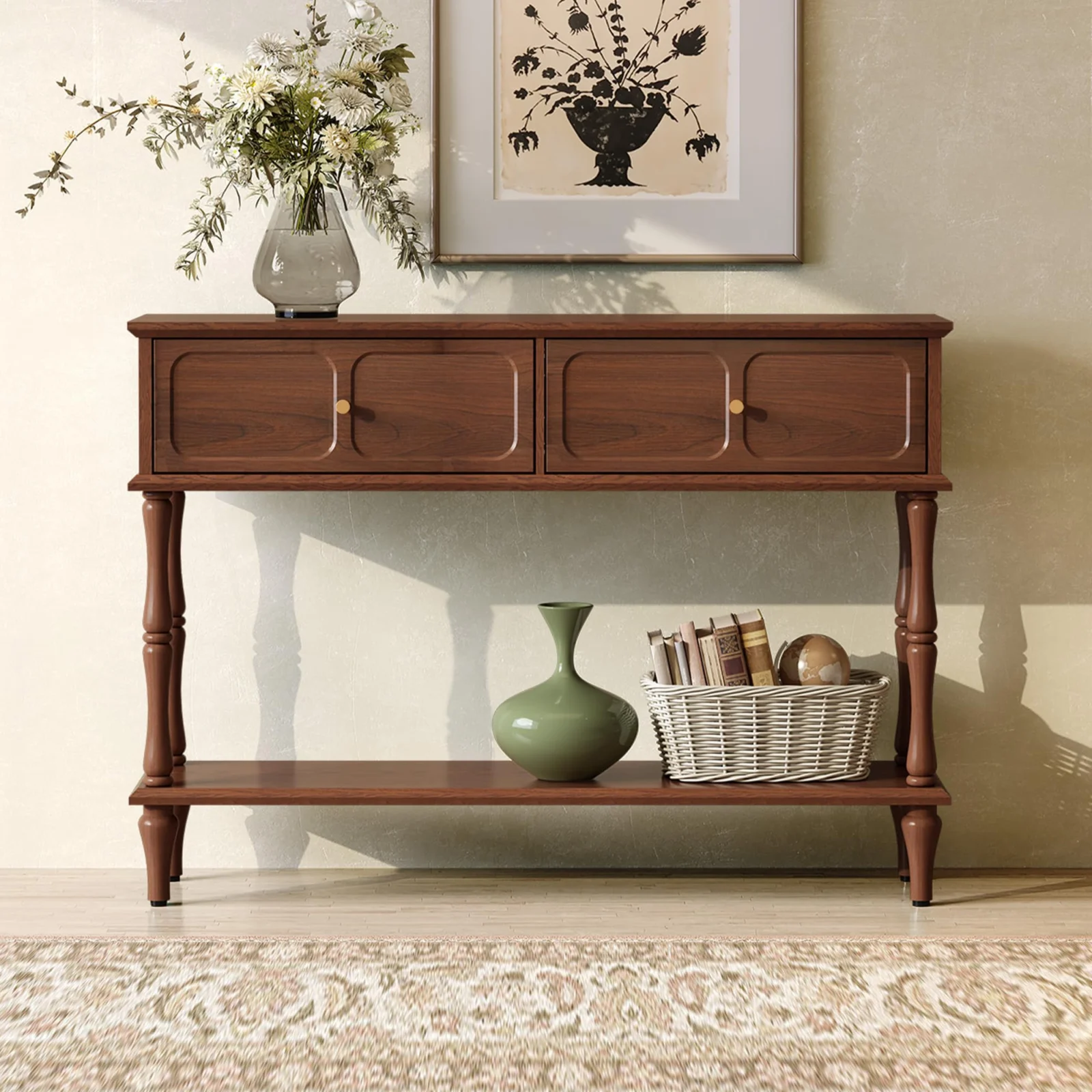 Mid-Century Console Table with 2 Drawers and Open Shelf review