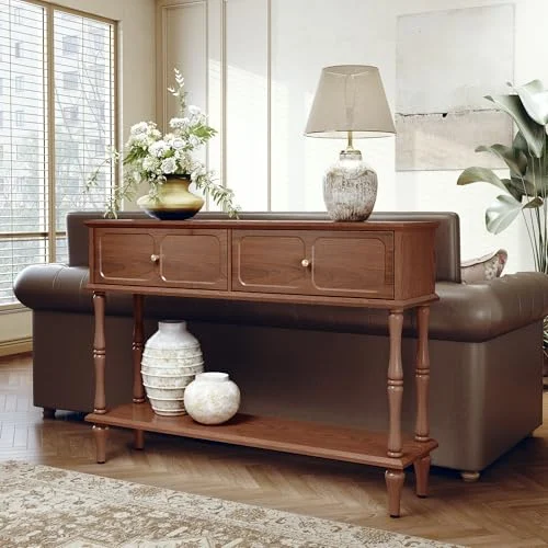 Mid-Century Console Table with 2 Drawers and Open Shelf unboxing
