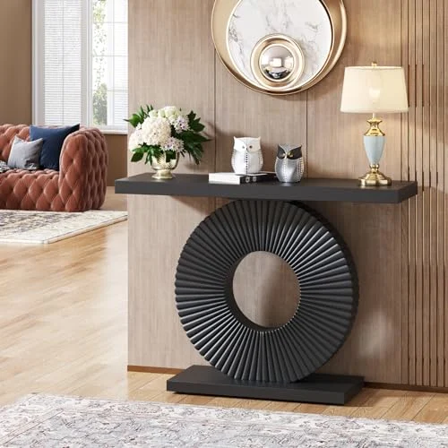 Modern Console Table with Geometric Base for Entryways features