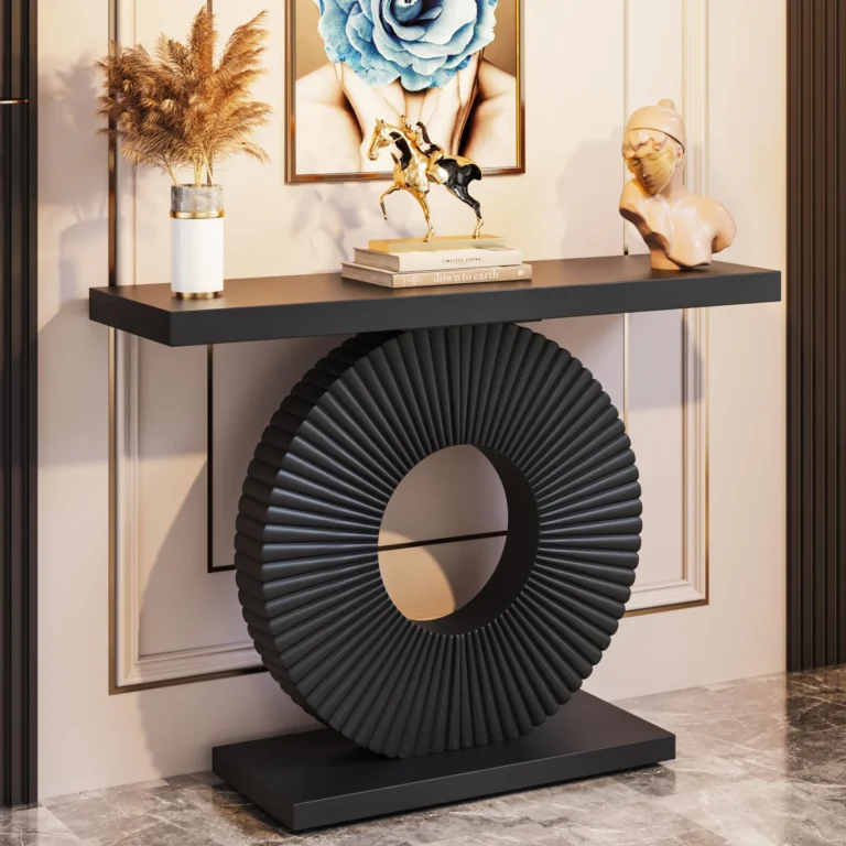 Modern Console Table with Geometric Base for Entryways review
