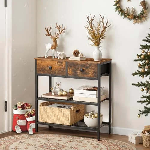 Narrow Console Table with 2 Fabric Drawers for Entryway Storage detail