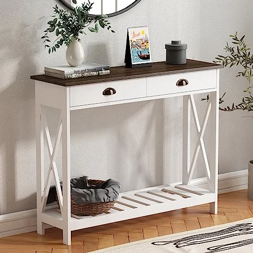 Narrow Console Table with Drawer for Rustic Entryway Organization features