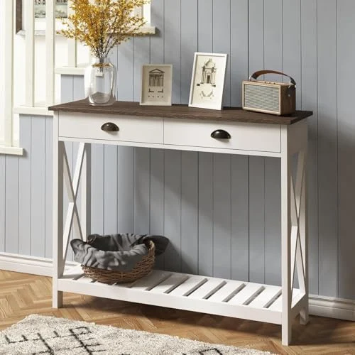 Narrow Console Table with Drawer for Rustic Entryway Organization review