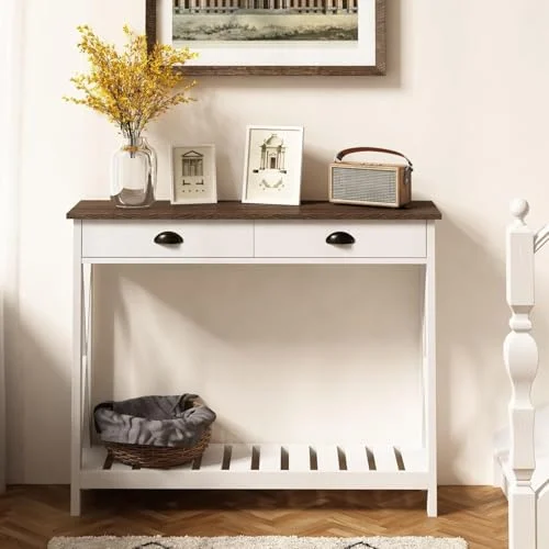 Narrow Console Table with Drawer for Rustic Entryway Organization unboxing