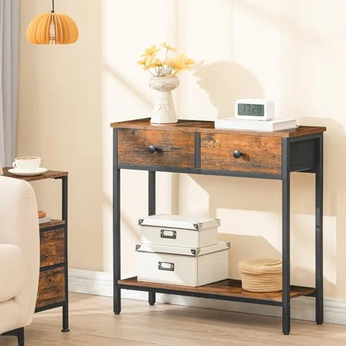 Narrow Console Table with Fabric Drawers and 2-Tier Storage features