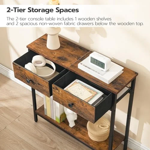 Narrow Console Table with Fabric Drawers and 2-Tier Storage results