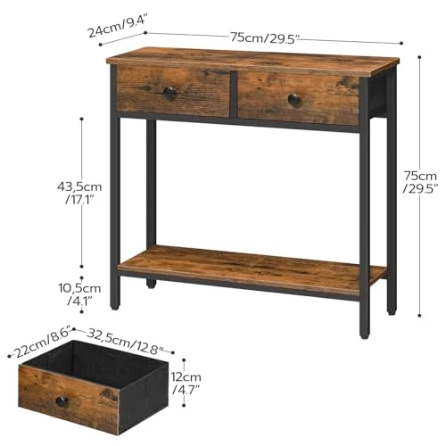 Narrow Console Table with Fabric Drawers and 2-Tier Storage showcase
