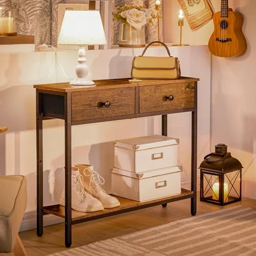 Narrow Console Table with Fabric Drawers and 2-Tier Storage unboxing