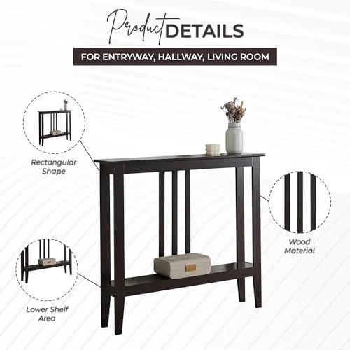 Narrow Console Table with Storage Shelf for Entryways features