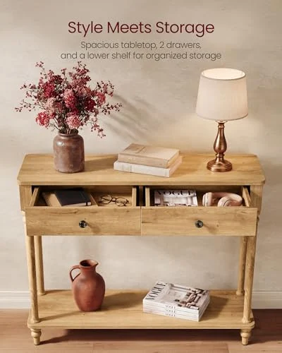 Narrow Entryway Sofa Table with Drawers and Shelf results