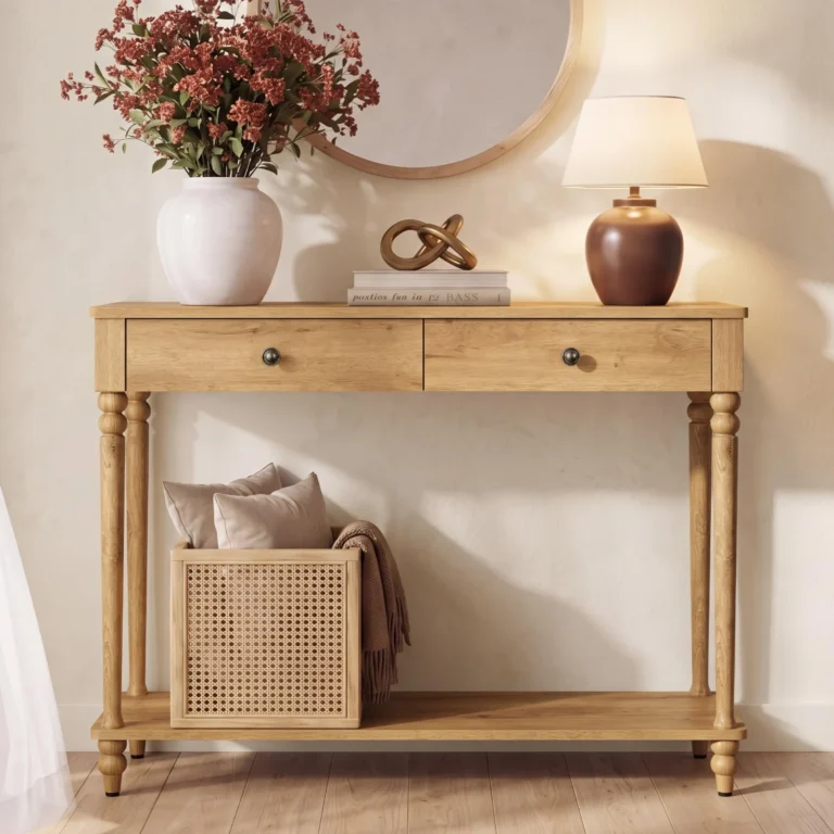 Narrow Entryway Sofa Table with Drawers and Shelf review