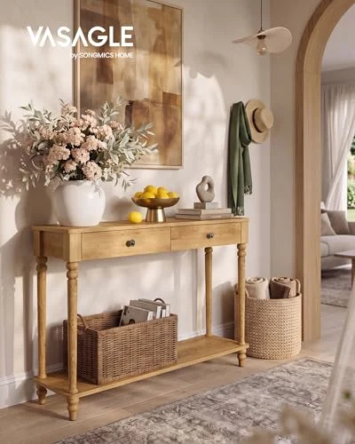 Narrow Entryway Sofa Table with Drawers and Shelf showcase