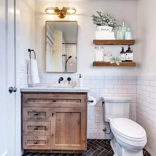 QEEIG Bathroom Floating Shelves – Rustic Wall Mounted Display Set of 2 detail