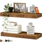 QEEIG Bathroom Floating Shelves – Rustic Wall Mounted Display Set of 2