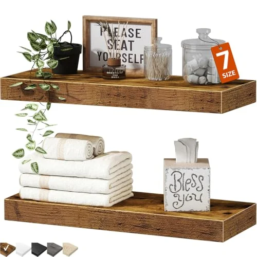 QEEIG Bathroom Floating Shelves – Rustic Wall Mounted Display Set of 2 review