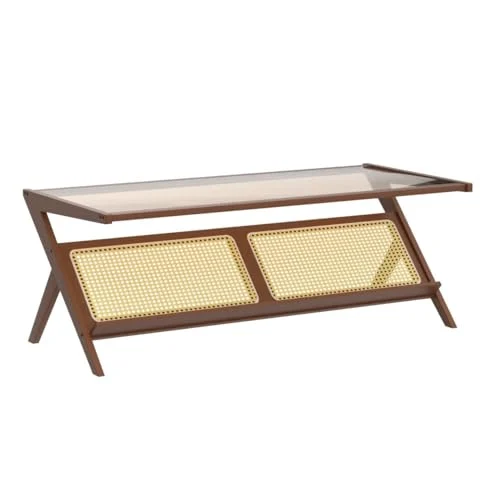 Rattan Coffee Table with Glass Top for Mid-Century Style Living Room results