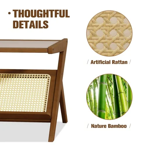 Rattan Coffee Table with Glass Top for Mid-Century Style Living Room unboxing