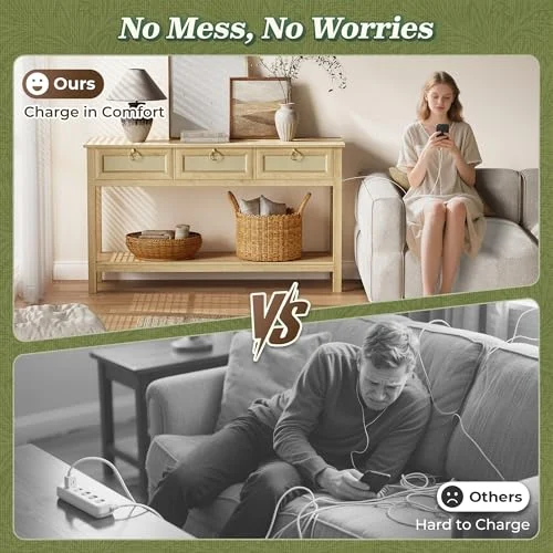 Rattan Console Sofa Table with Outlets and USB-C for Entryway results